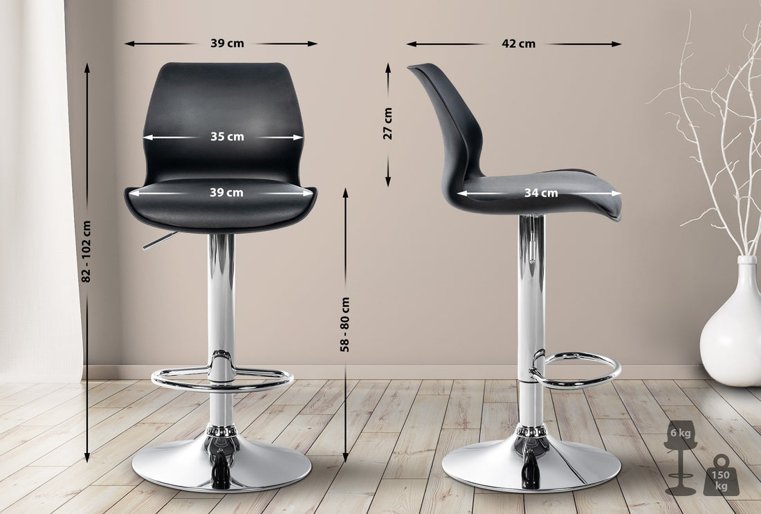Set van 2 Moderne Barkrukken - Barstoelen - Verstelbare Hoogte & 360° Draaibaar Kleur zwart