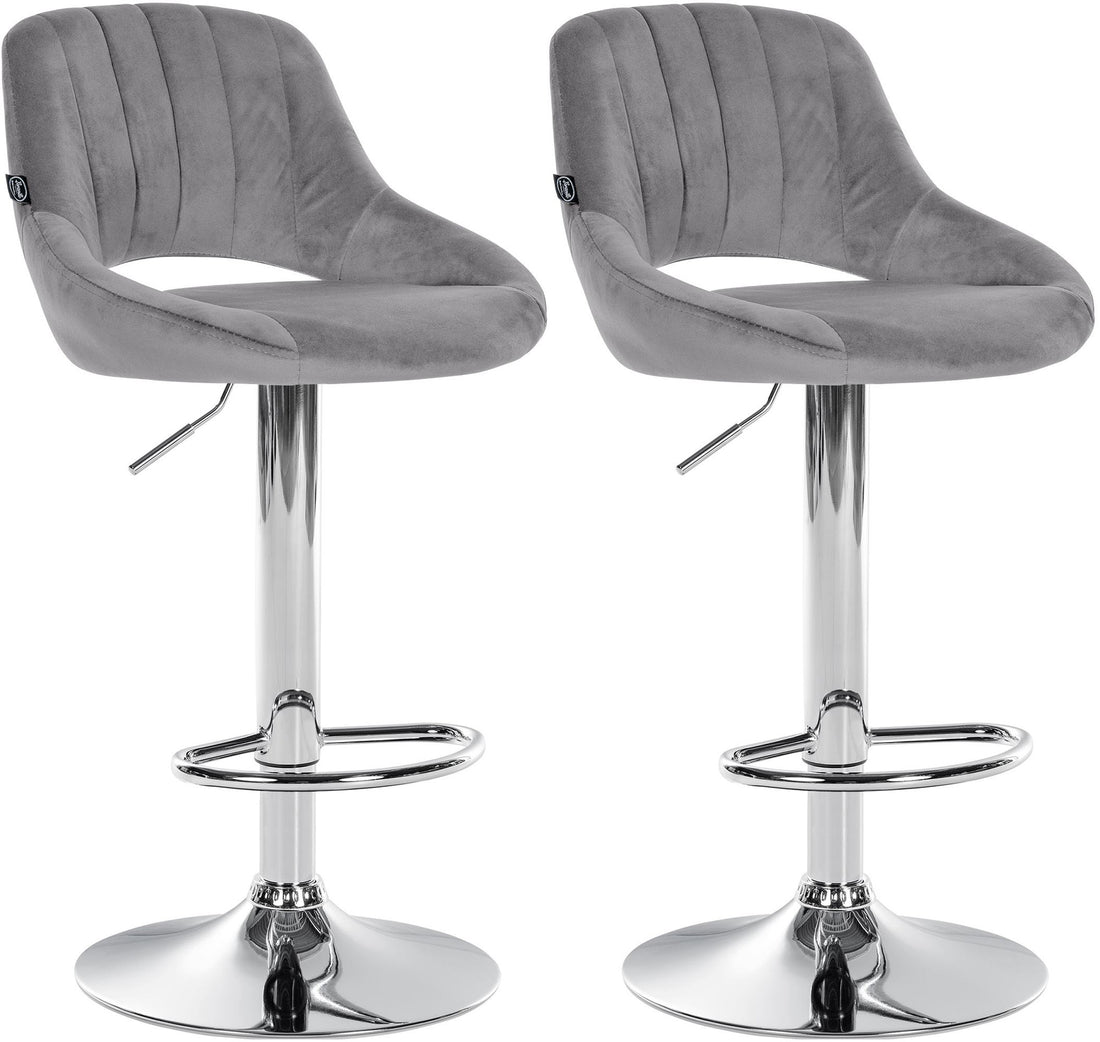 Set van 2 Fluwelen Barkrukken - Moderne Krukken - Verstelbaar en 360° Draaibaar Kleur donkergrijs