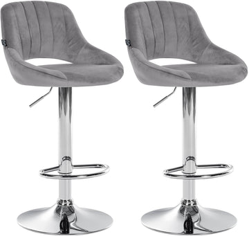 Set van 2 Fluwelen Barkrukken - Moderne Krukken - Verstelbaar en 360° Draaibaar Kleur donkergrijs