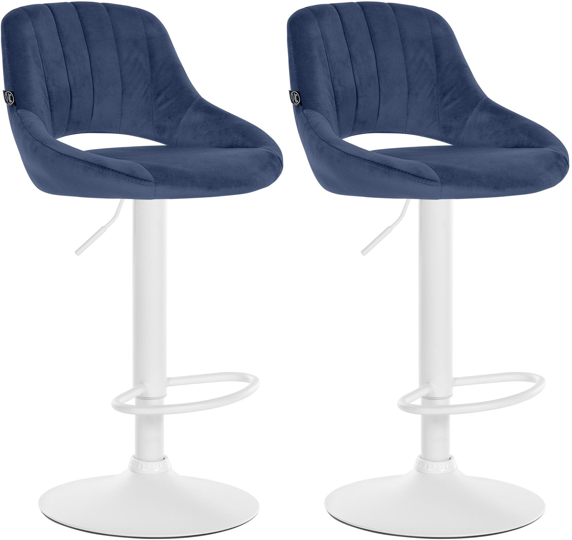 2-delige Set Fluwelen Barkrukken - Velvet - In Hoogte Verstelbaar, 360-graden Draaibaar Kleur blauw Materiaal onderstel Metaal mat wit