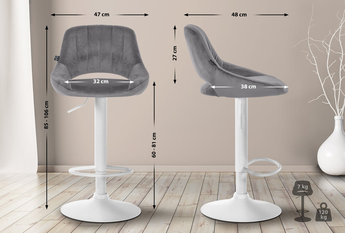 2-delige set Barkrukken Fluweel - Moderne Stijl - Comfortabele Zithouding Kleur donkergrijs