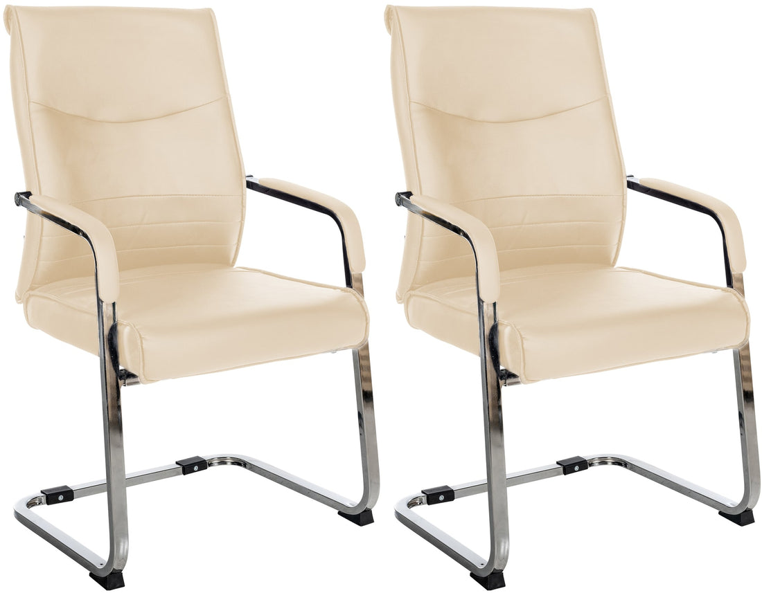 2-delige set Eetkamerstoelen - Bezoekersstoelen met Kunstleer - Ergonomisch Design Kleur crème
