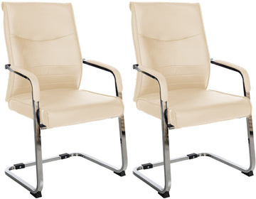 2-delige set Eetkamerstoelen - Bezoekersstoelen met Kunstleer - Ergonomisch Design Kleur crème