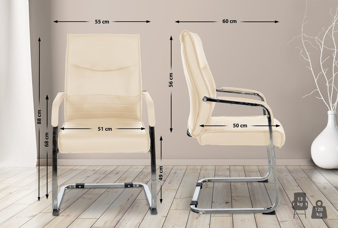 2-delige set Eetkamerstoelen - Bezoekersstoelen met Kunstleer - Ergonomisch Design Kleur crème