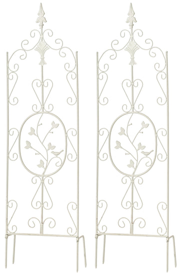 2-delige set Klimhekken - Trellissen - Handgemaakt Ijzer, Robuust & Antieke Patina Kleur wit