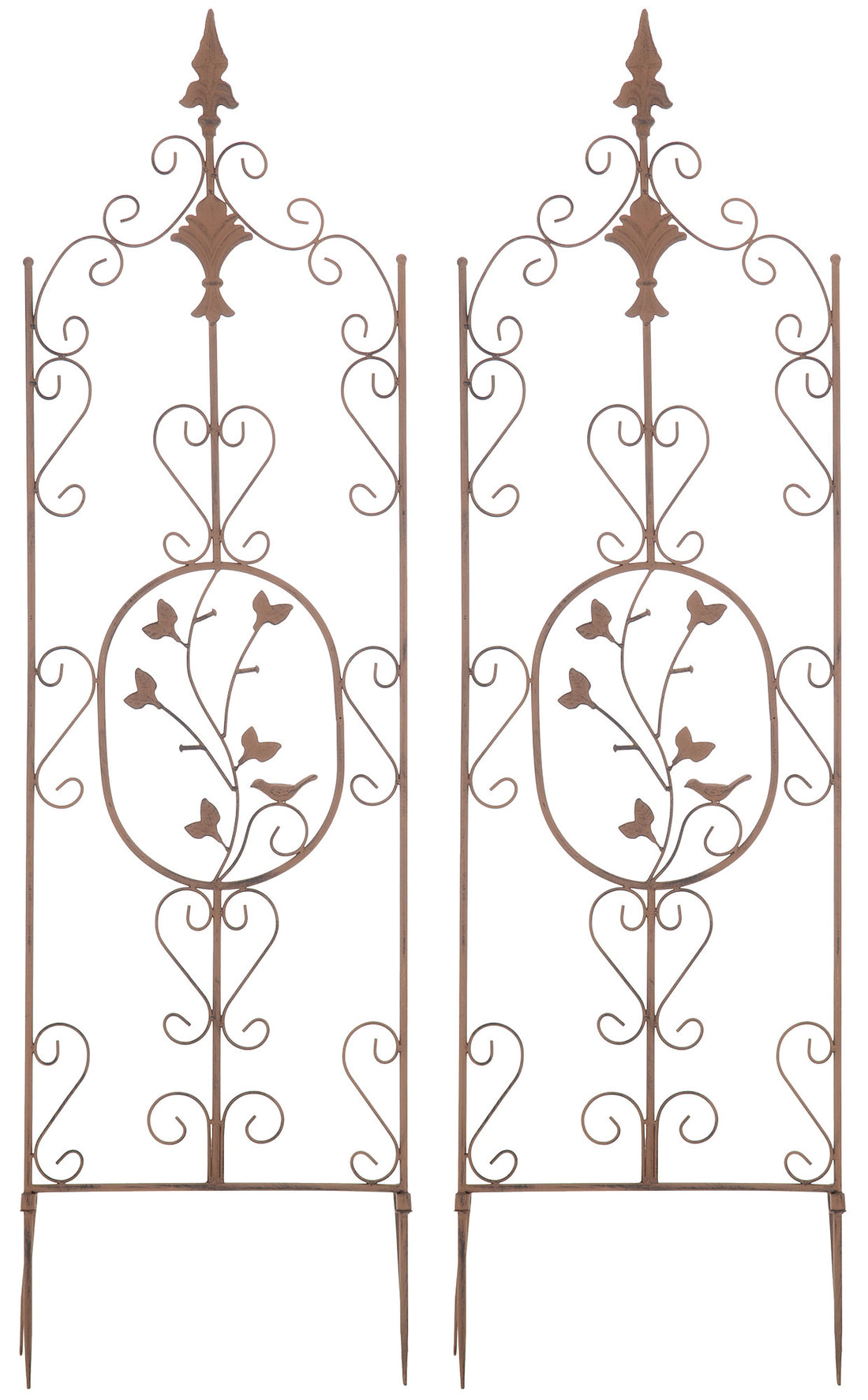 Set van 2 Klimhekken - Tuinrekken - Handgemaakte Sterke IJzeren Structuur met Vintage Uiterlijk Kleur antiek bruin