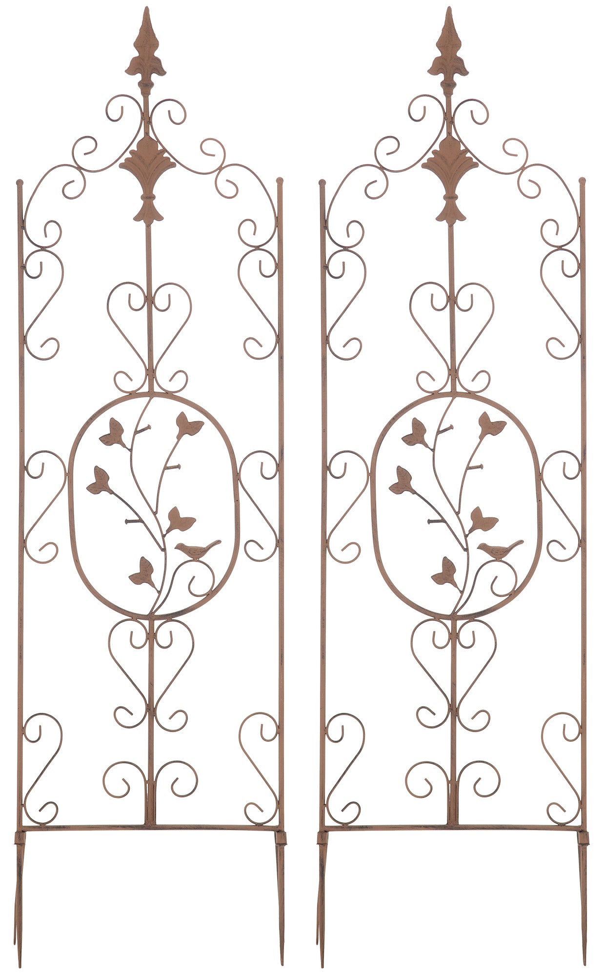 Set van 2 Klimhekken - Tuinrekken - Handgemaakte Sterke IJzeren Structuur met Vintage Uiterlijk Kleur antiek bruin