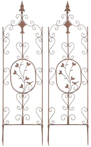Set van 2 Klimhekken - Tuinrekken - Handgemaakte Sterke IJzeren Structuur met Vintage Uiterlijk Kleur antiek bruin