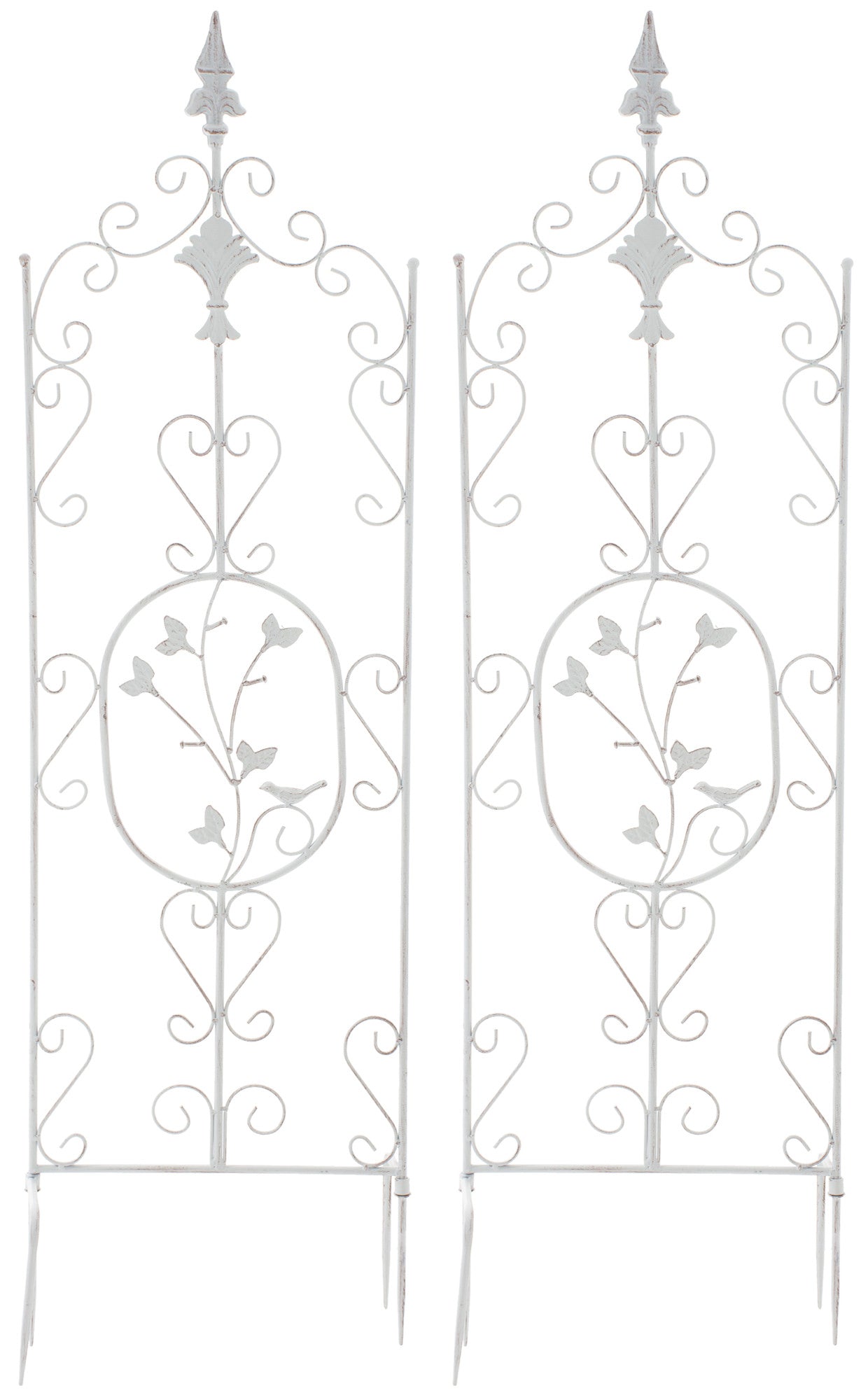2-delige Klimrek Set - Tuin Obelisk - Handgemaakt IJzer - Antieke Patina Kleur antiek wit