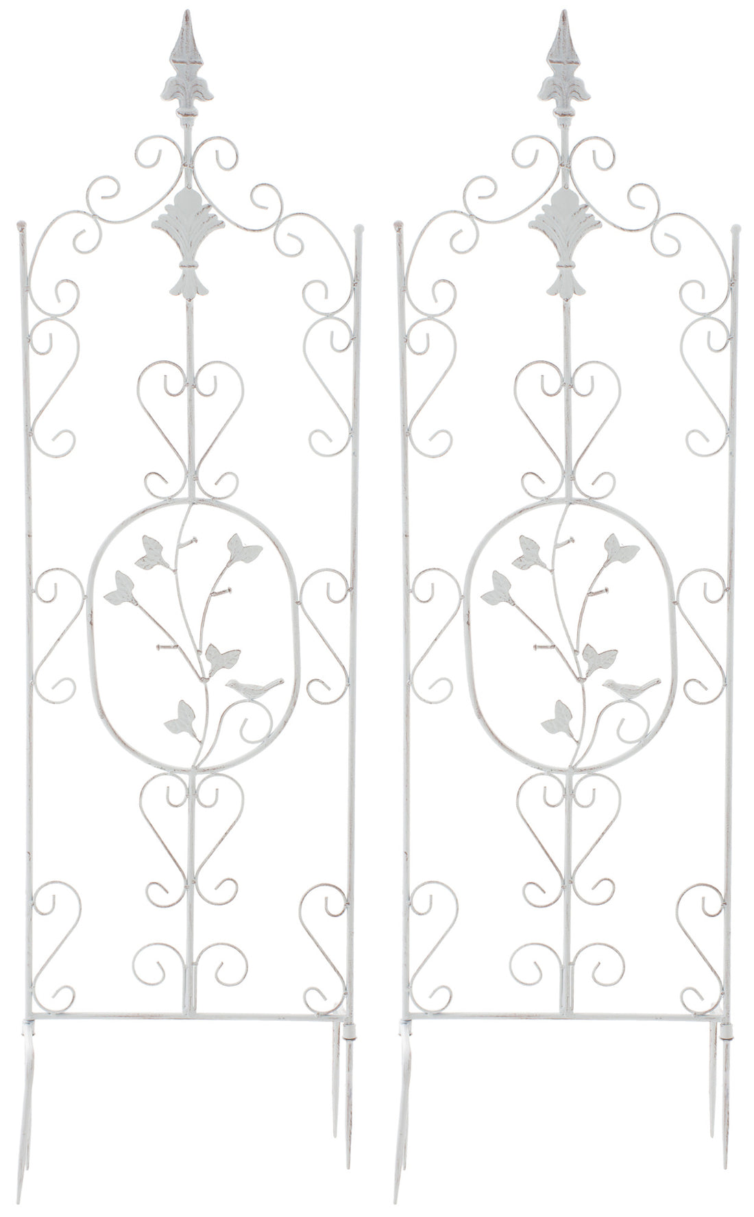 2-delige Klimrek Set - Tuin Obelisk - Handgemaakt IJzer - Antieke Patina Kleur antiek wit