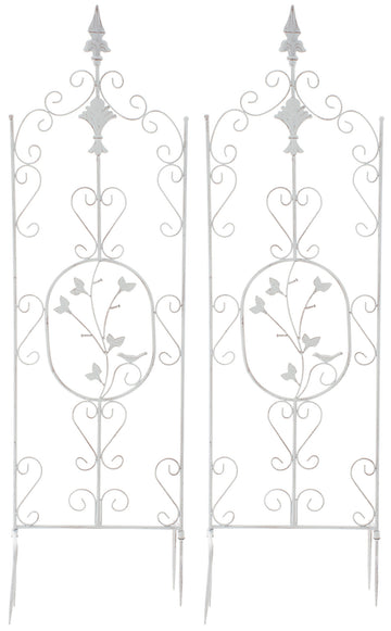 2-delige Klimrek Set - Tuin Obelisk - Handgemaakt IJzer - Antieke Patina Kleur antiek wit