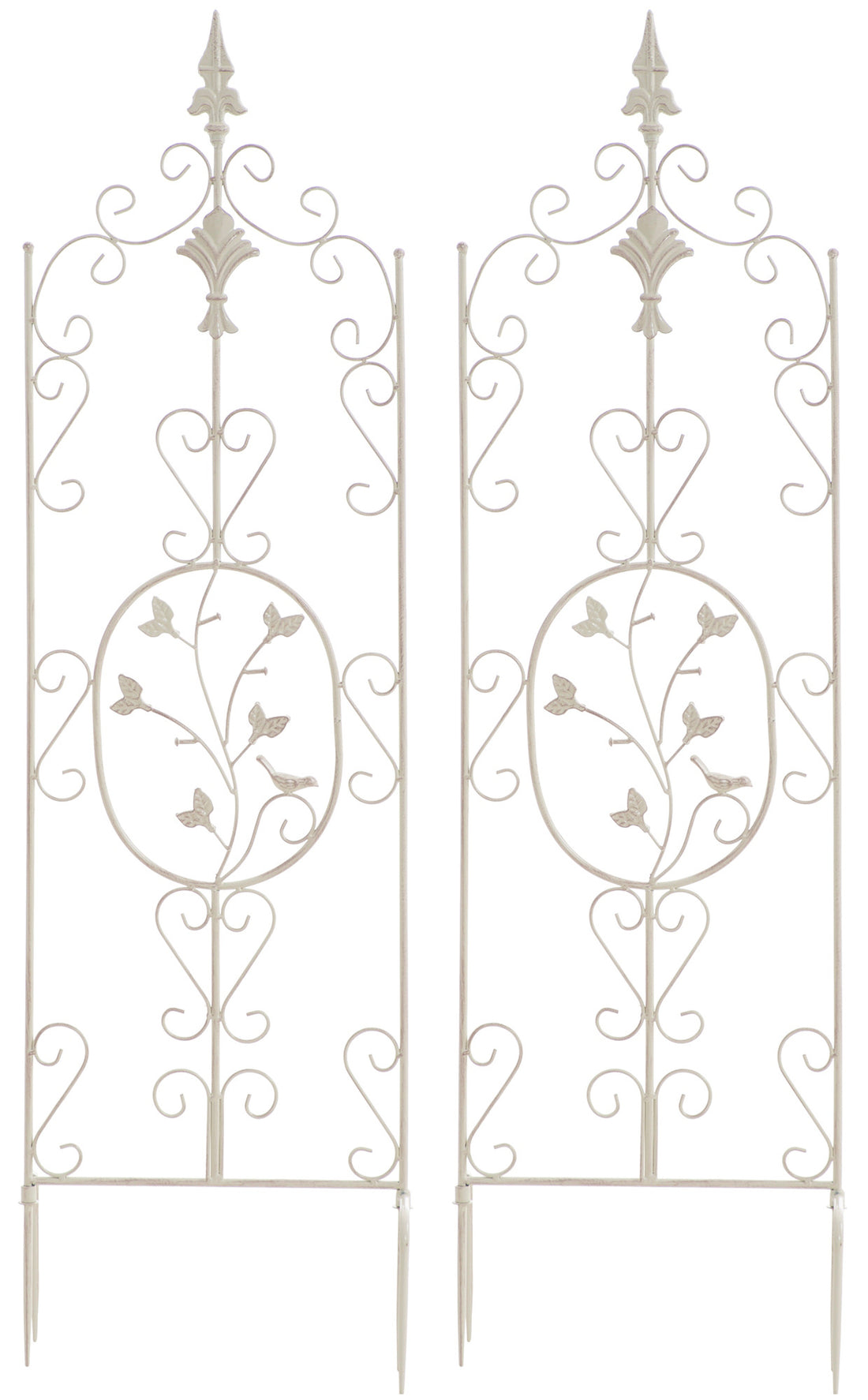 2-delige Klimrek Set - Tuin Obelisk - Handgemaakt IJzer - Antieke Patina Kleur antiek wit