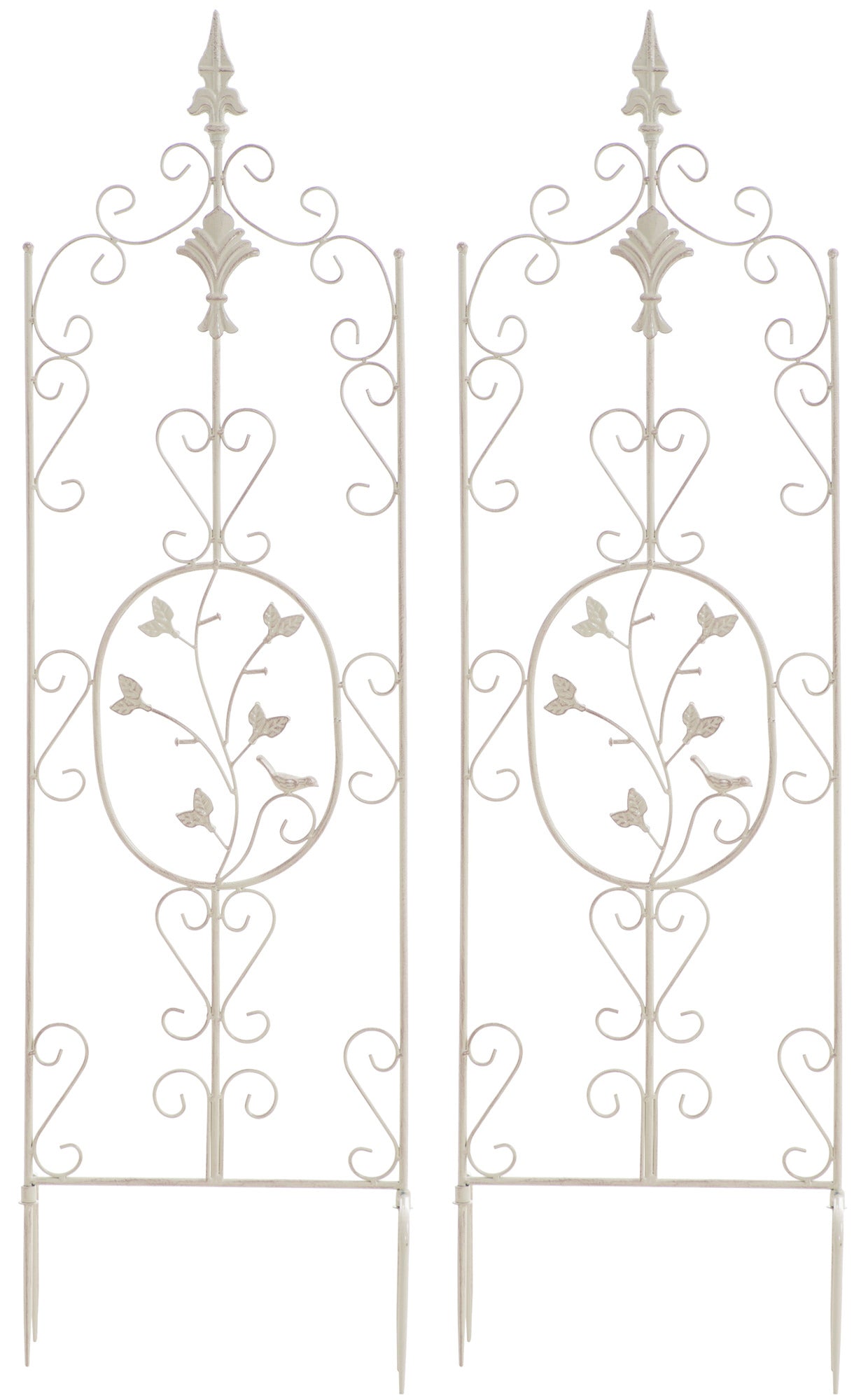 2-delige Klimrek Set - Tuin Obelisk - Handgemaakt IJzer - Antieke Patina Kleur antiek-creme