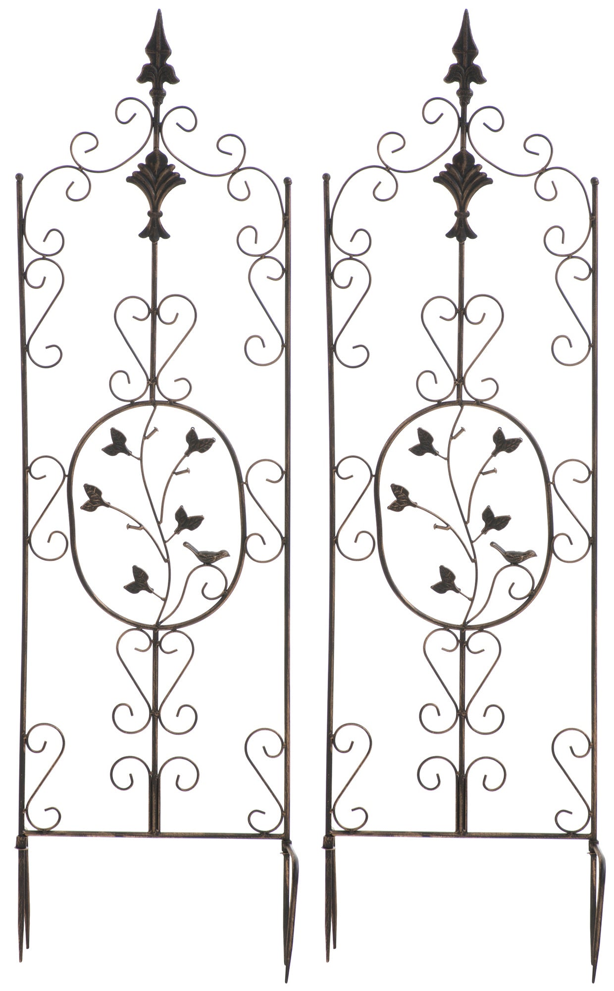 2-delige Klimrek Set - Tuin Obelisk - Handgemaakt IJzer - Antieke Patina Kleur bronzen