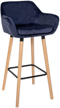 Barkruk met Zachte Bekleding - Hoge Kruk - Ergonomisch Comfort stoel, Beukenhouten Onderstel Kleur donkerblauw