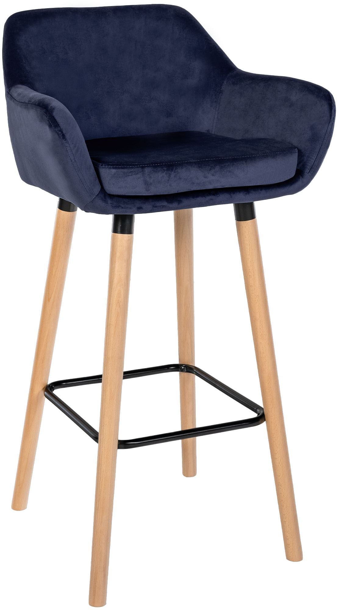 Barkruk met Zachte Bekleding - Hoge Kruk - Ergonomisch Comfort stoel, Beukenhouten Onderstel Kleur donkerblauw