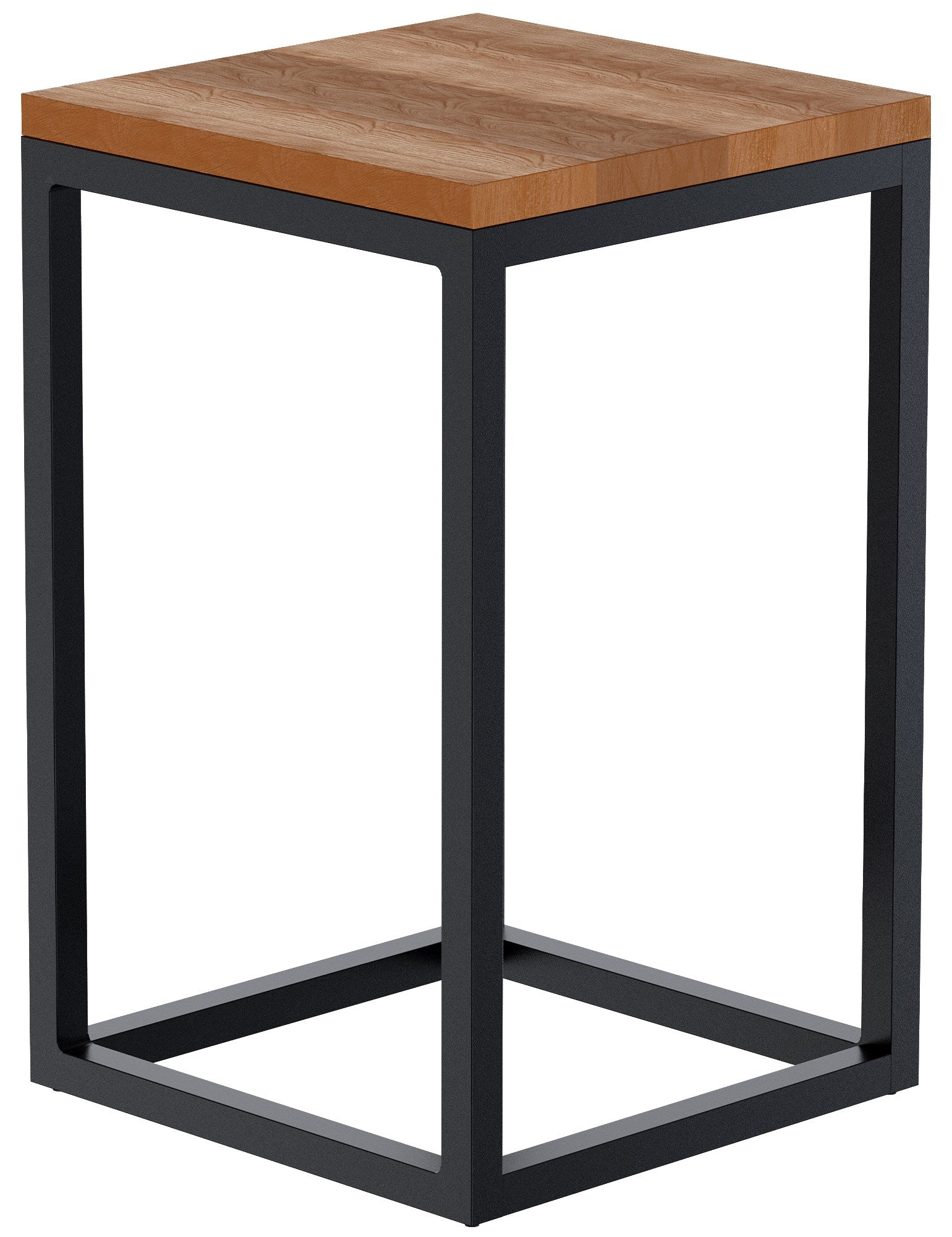 Bijzettafel, Salontafel - Robuust Design - Massief Eikenhout & Matzwart Metaal Maat 30x30x50 cm
