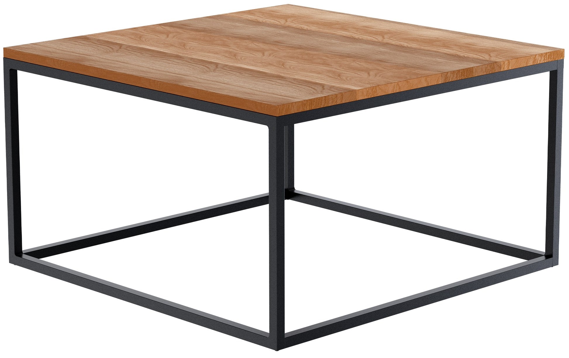 Bijzettafel, Salontafel - Robuust Design - Massief Eikenhout & Matzwart Metaal Maat 80x80x45 cm