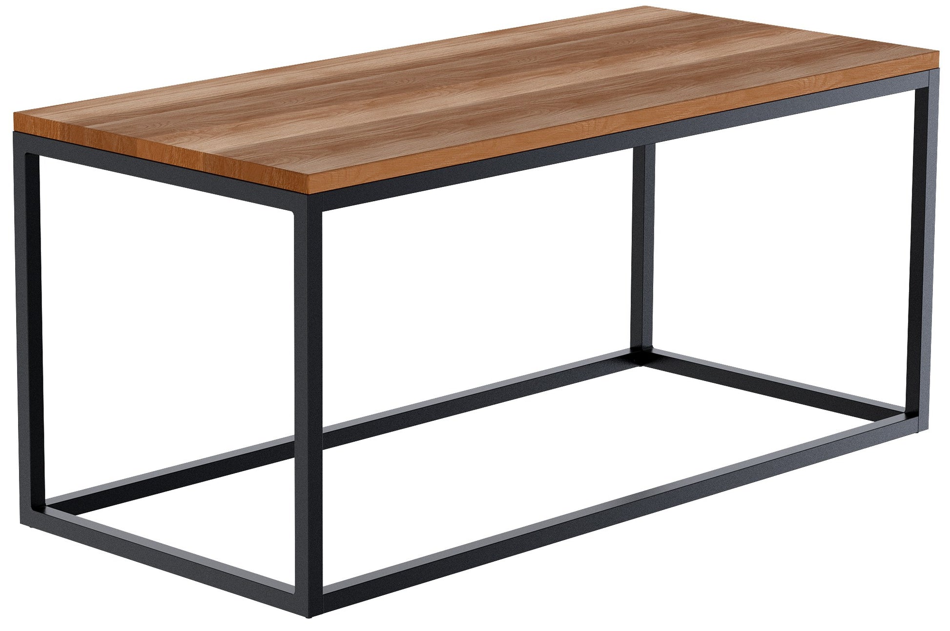 Bijzettafel, Salontafel - Robuust Design - Massief Eikenhout & Matzwart Metaal Maat 100x45x50 cm