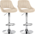 Set van 2 Verstelbare Barkrukken - Kunstlederen Stoelen - 360° Draaiend Kleur crème Materiaal onderstel Metaal in chroomlook
