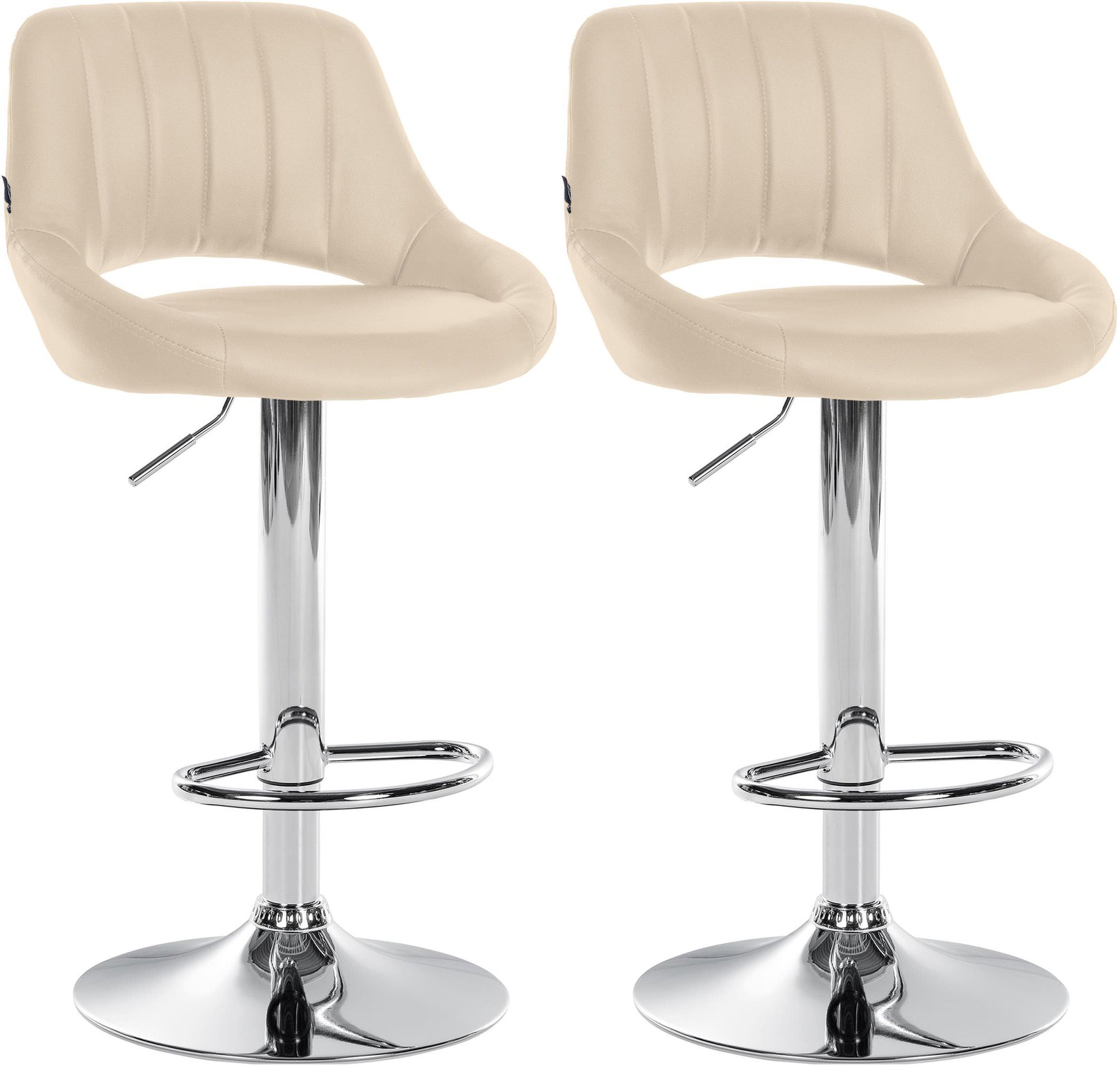 Set van 2 Verstelbare Barkrukken - Kunstlederen Stoelen - 360° Draaiend Kleur crème Materiaal onderstel Metaal in chroomlook