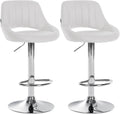Set van 2 Verstelbare Barkrukken - Kunstlederen Stoelen - 360° Draaiend Kleur wit Materiaal onderstel Metaal in chroomlook