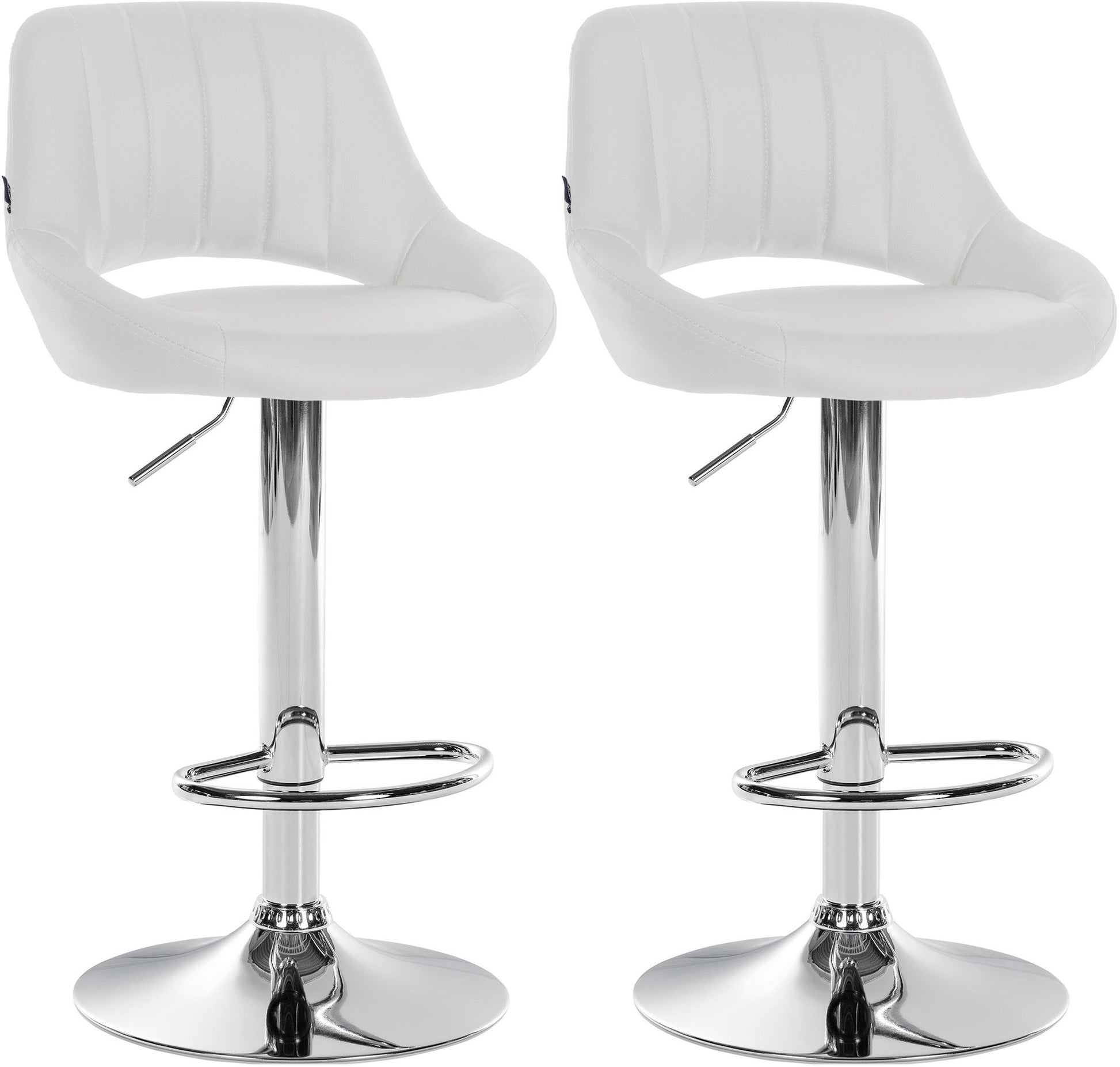 Set van 2 Verstelbare Barkrukken - Kunstlederen Stoelen - 360° Draaiend Kleur wit Materiaal onderstel Metaal in chroomlook