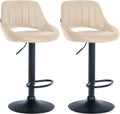 Set van 2 Verstelbare Barkrukken - Kunstlederen Stoelen - 360° Draaiend Kleur crème Materiaal onderstel Metaal matzwart