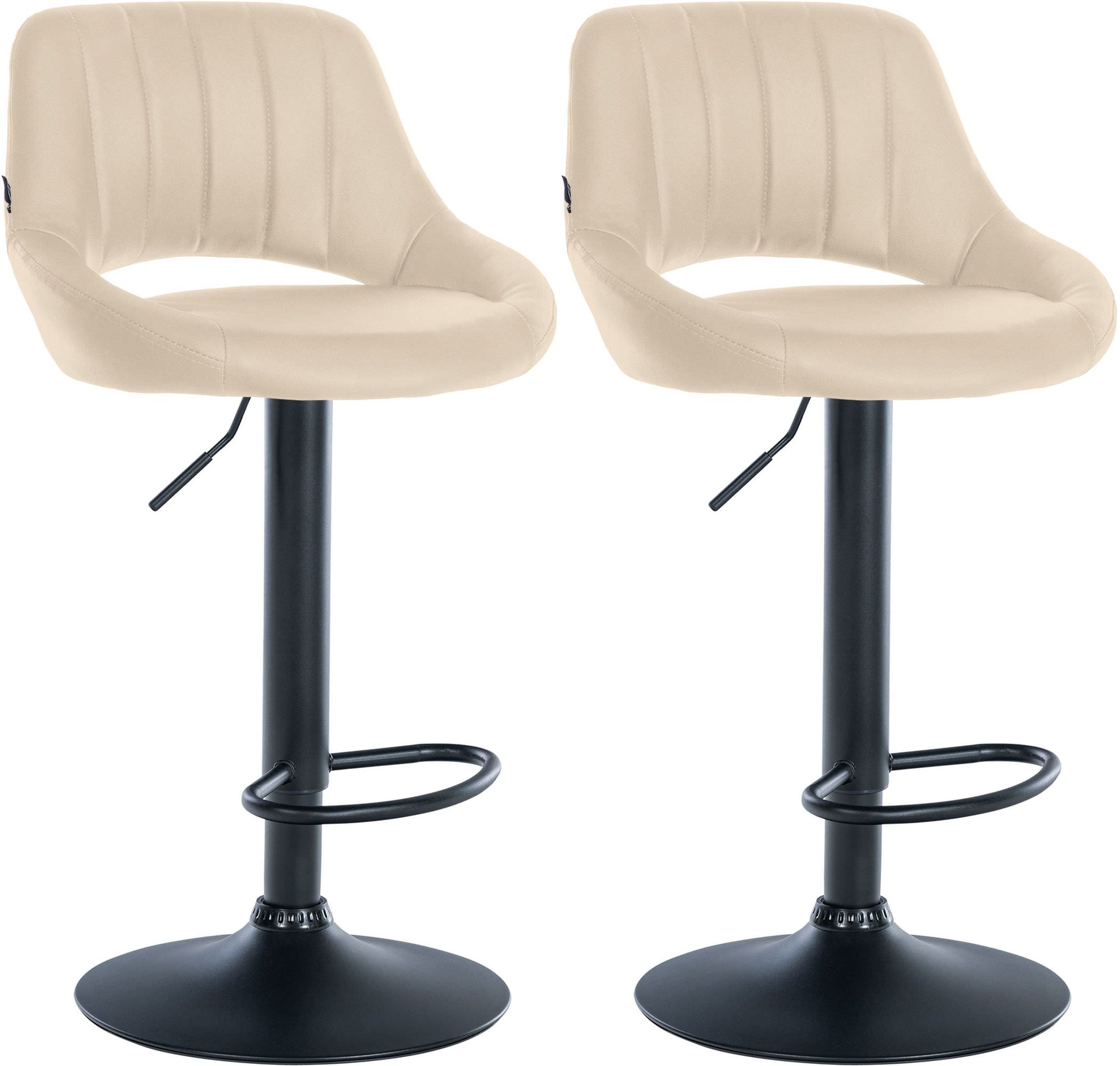 Set van 2 Verstelbare Barkrukken - Kunstlederen Stoelen - 360° Draaiend Kleur crème Materiaal onderstel Metaal matzwart