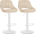 Set van 2 Verstelbare Barkrukken - Kunstlederen Stoelen - 360° Draaiend Kleur crème Materiaal onderstel Metaal mat wit