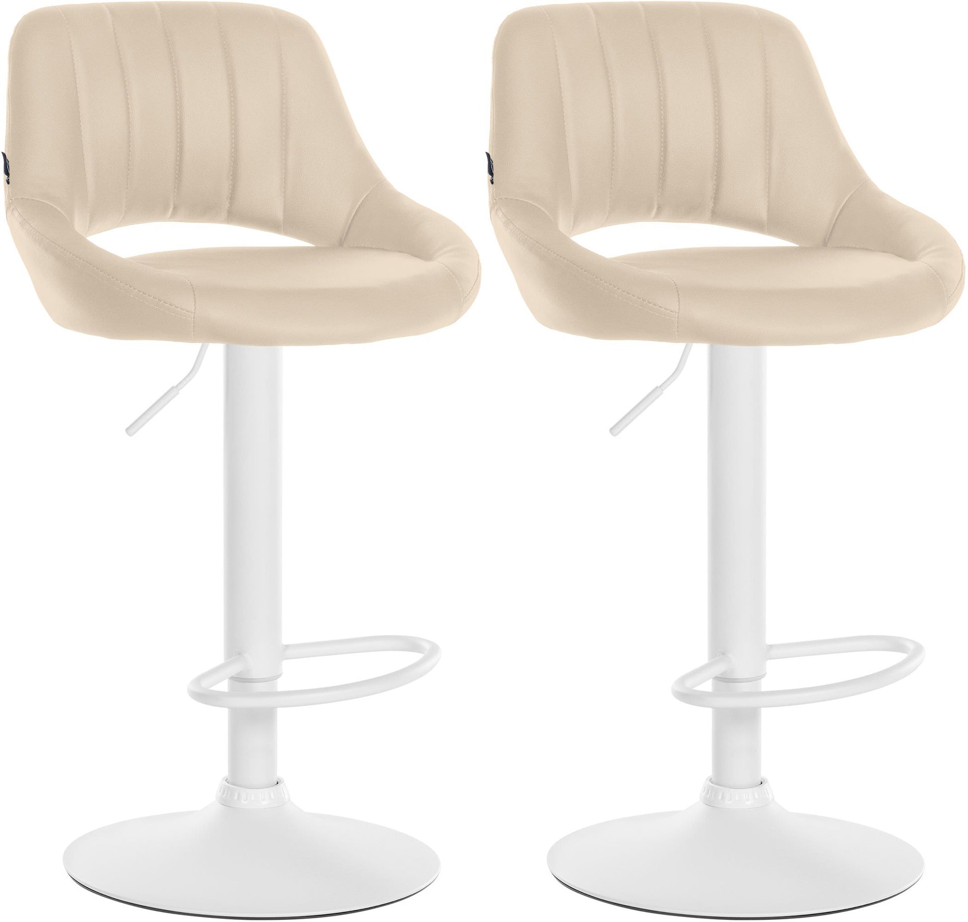 Set van 2 Verstelbare Barkrukken - Kunstlederen Stoelen - 360° Draaiend Kleur crème Materiaal onderstel Metaal mat wit
