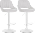 Set van 2 Verstelbare Barkrukken - Kunstlederen Stoelen - 360° Draaiend Kleur wit Materiaal onderstel Metaal mat wit