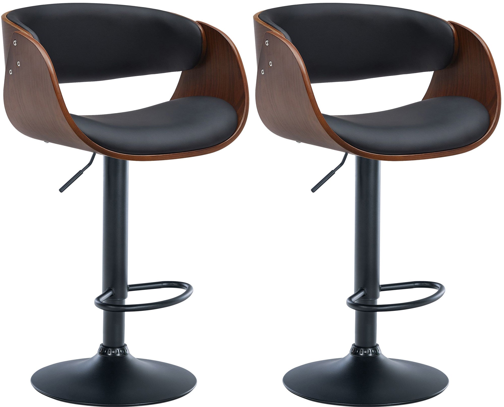 2-delige set Barkrukken - Exotische Barstoelen - 360° Draaibaar & Verstelbaar Kleur walnoot/zwart Materiaal onderstel Metaal matzwart