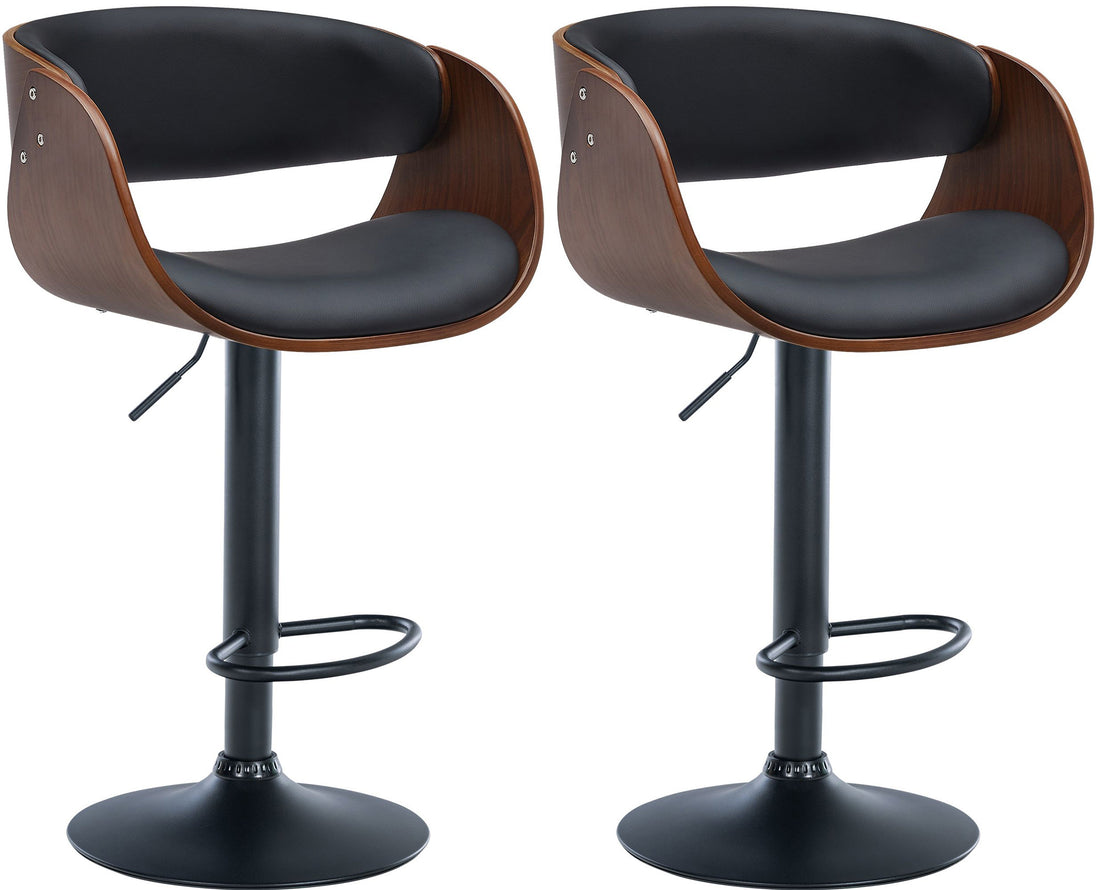 2-delige set Barkrukken - Exotische Barstoelen - 360° Draaibaar & Verstelbaar Kleur walnoot/zwart Materiaal onderstel Metaal matzwart