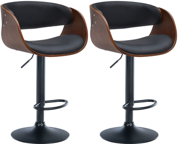 2-delige set Barkrukken - Exotische Barstoelen - 360° Draaibaar & Verstelbaar Kleur walnoot/zwart Materiaal onderstel Metaal matzwart