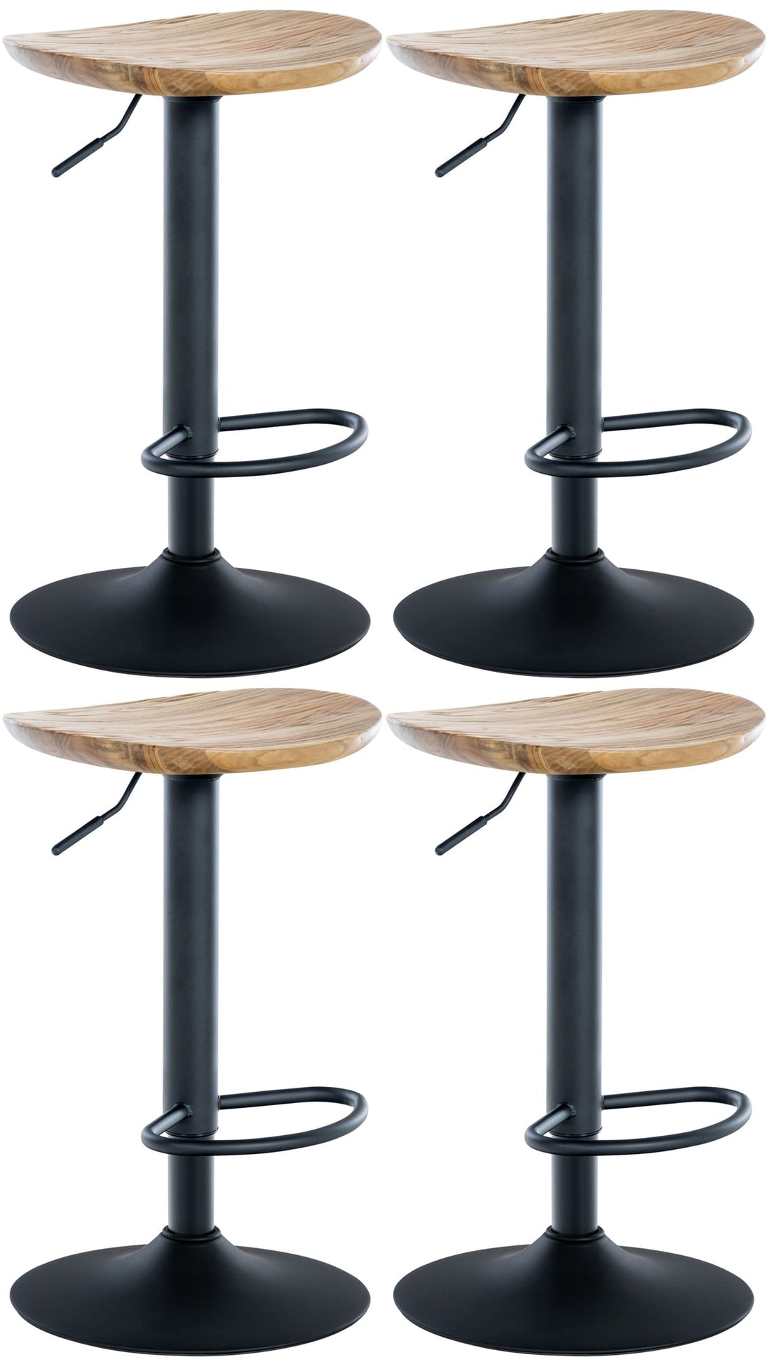 4-delige set Barkrukken - Barstoelen, In Hoogte Verstelbaar, FSC-teak Hout & Mat Metaal Kleur natuur