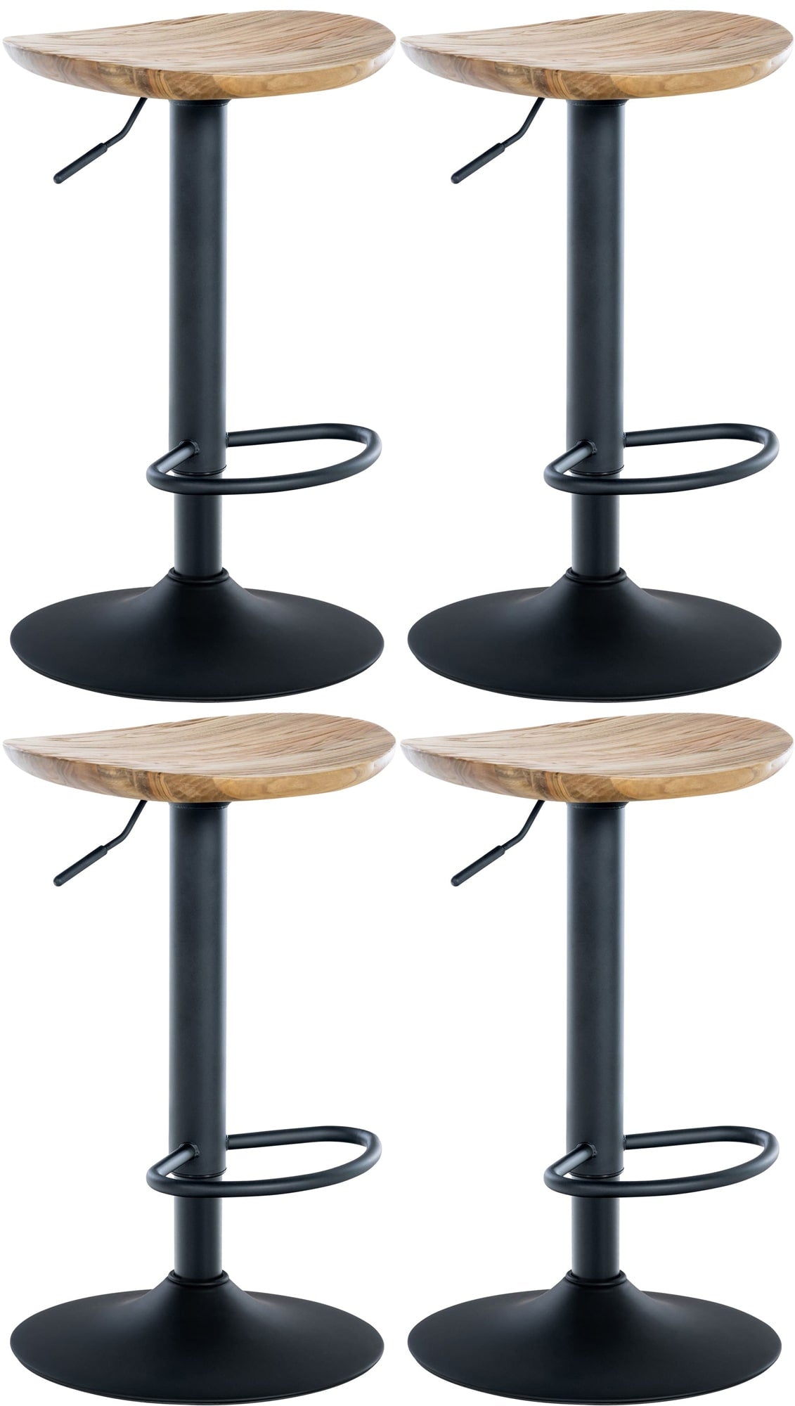4-delige set Barkrukken - Barstoelen, In Hoogte Verstelbaar, FSC-teak Hout & Mat Metaal Kleur natuur