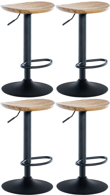 4-delige set Barkrukken - Barstoelen, In Hoogte Verstelbaar, FSC-teak Hout & Mat Metaal Kleur natuur