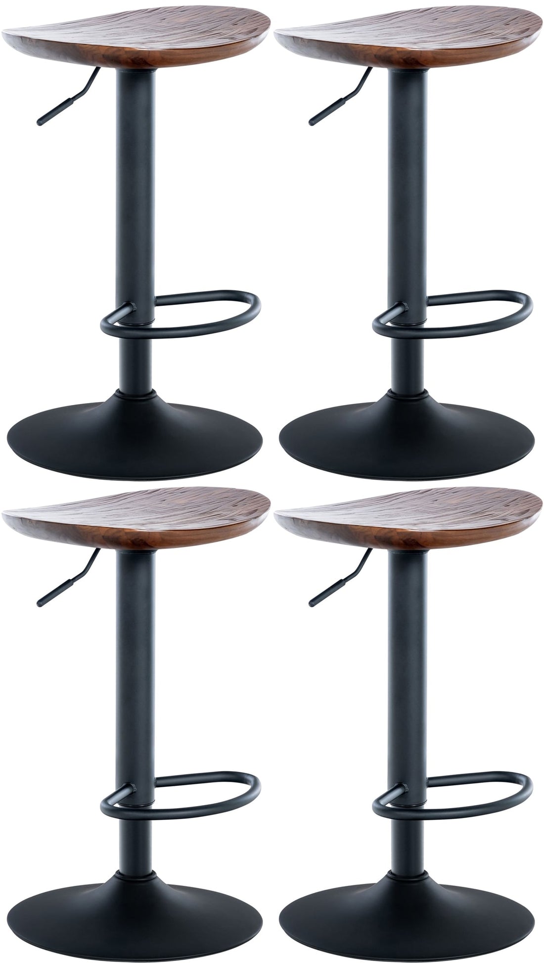 4-delige set Barkrukken - Barstoelen, In Hoogte Verstelbaar, FSC-teak Hout & Mat Metaal Kleur natuur