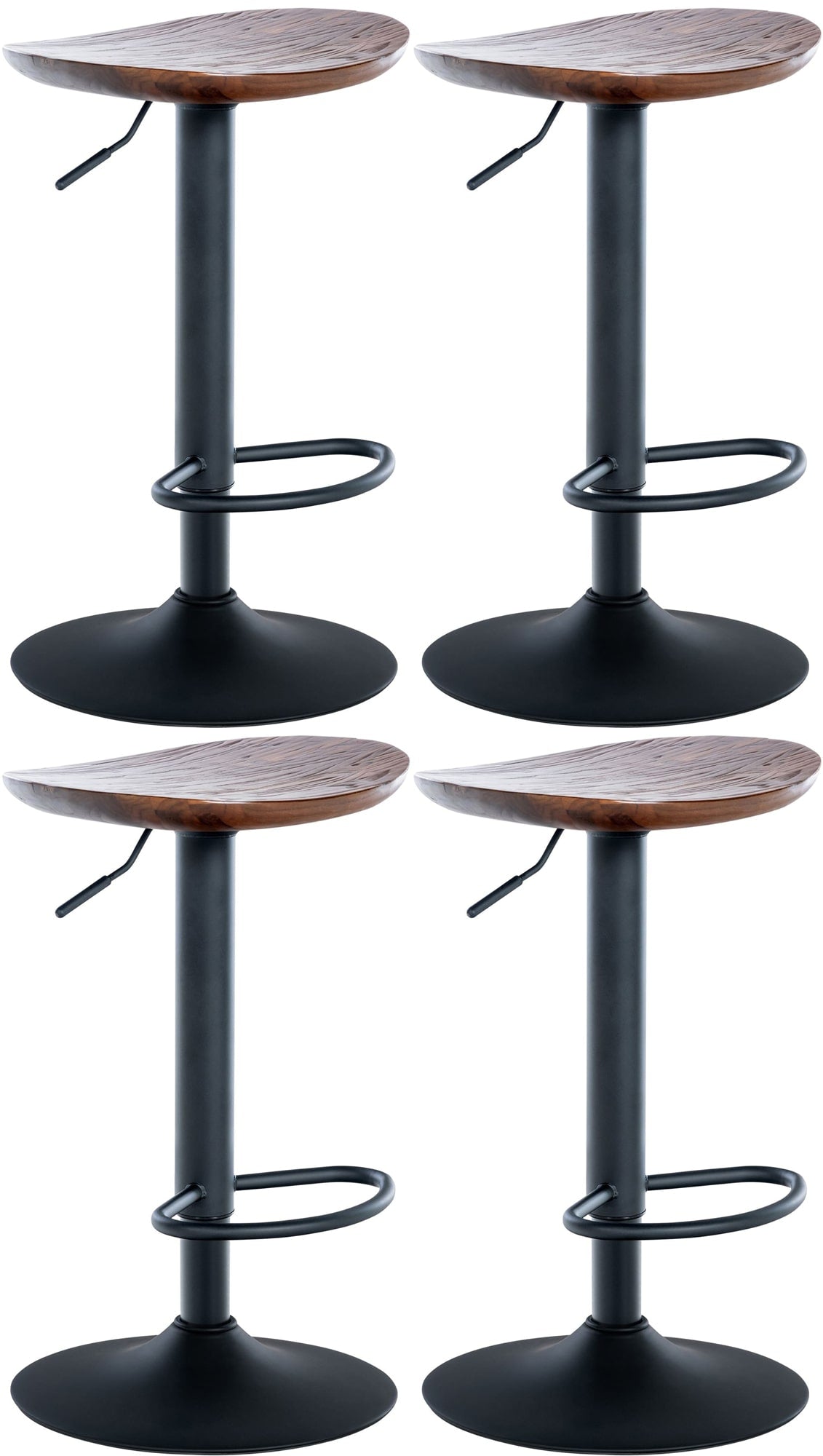 4-delige set Barkrukken - Barstoelen, In Hoogte Verstelbaar, FSC-teak Hout & Mat Metaal Kleur walnoot