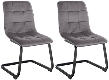 Set van 2 Fluwelen Eetkamerstoelen - Sledestoelen - Uiterst Comfortabel Design Kleur donkergrijs