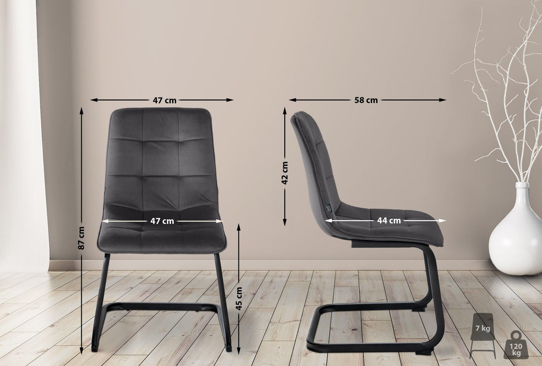 Set van 2 fluwelen eetkamerstoelen - Keukenstoelen - Onderhoudsvriendelijk fluweel Kleur zwart