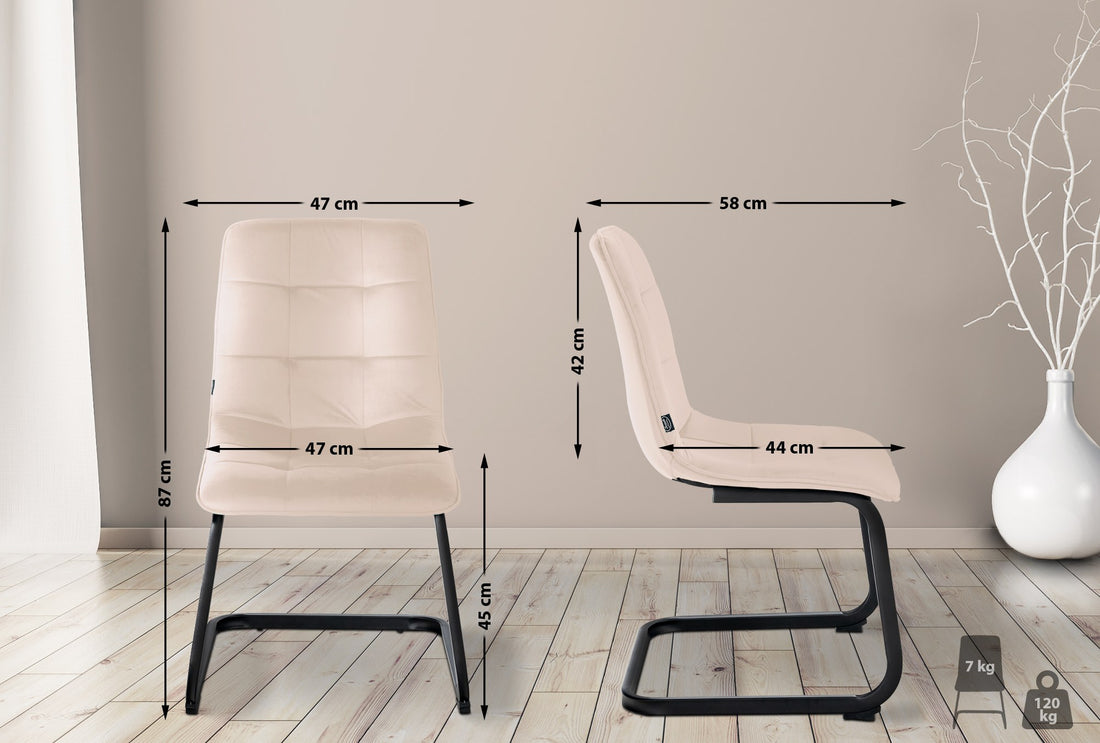 2-delige set Fluwelen Eetkamerstoelen - Stoelen - Tijdloos Design, Hoog Zitcomfort Kleur crème