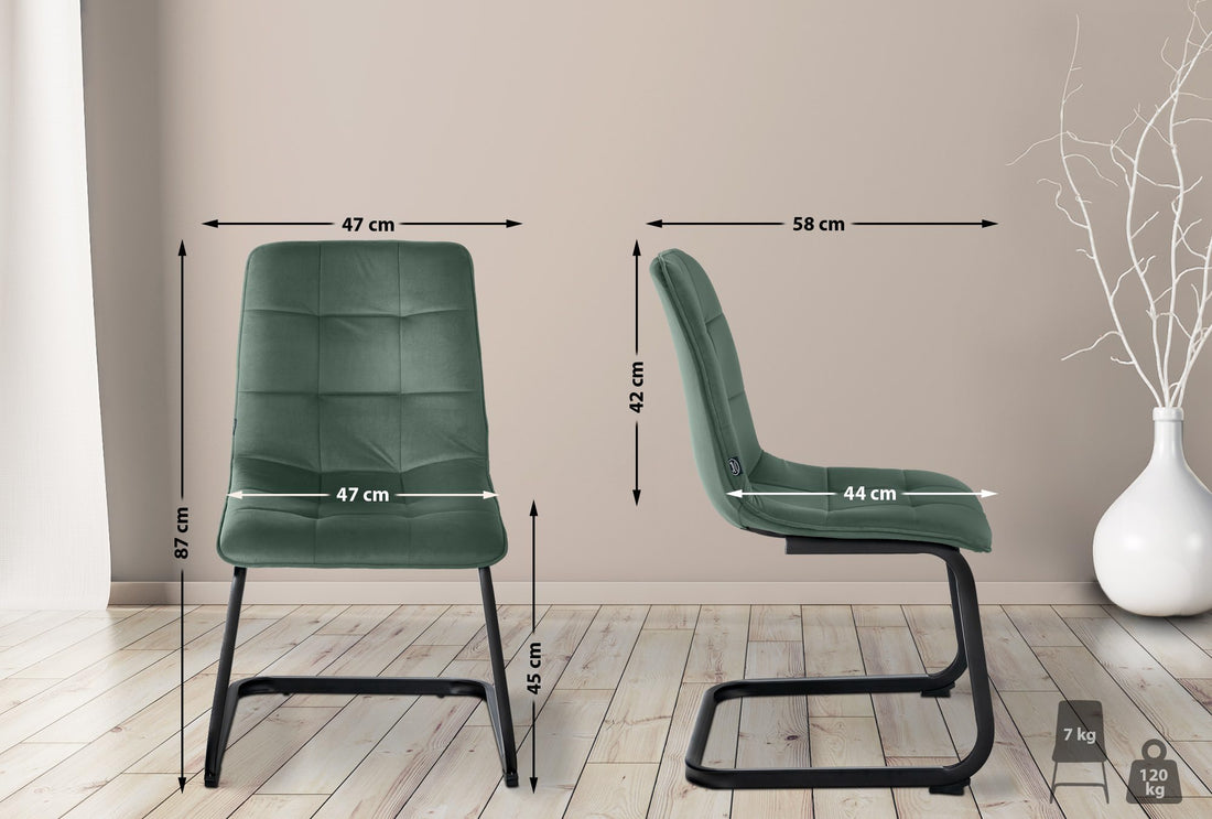 2-delige Set Fluwelen Eetkamerstoelen - Keukenstoelen - Duurzaam Comfort Kleur donkergroen