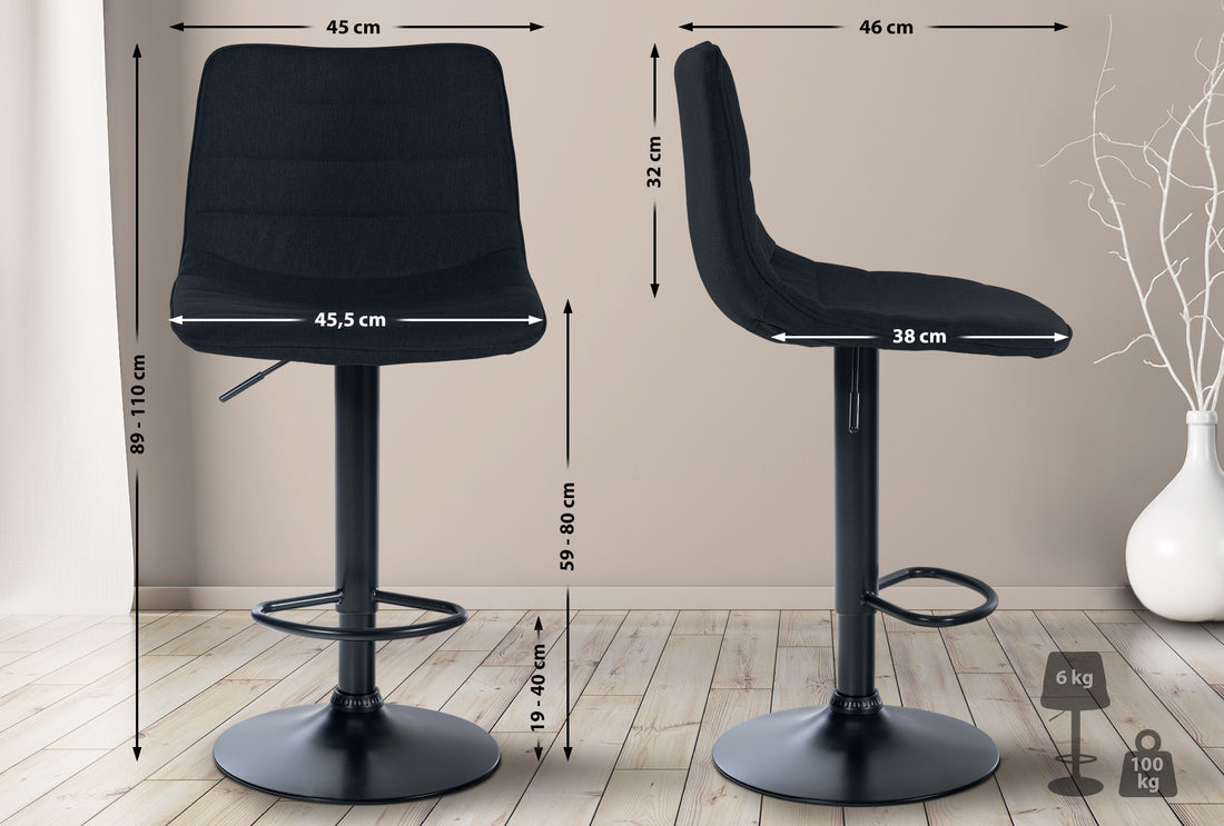 Set van 2 Barkrukken - Barstoelen - Comfort en 360° Draaiing Kleur zwart