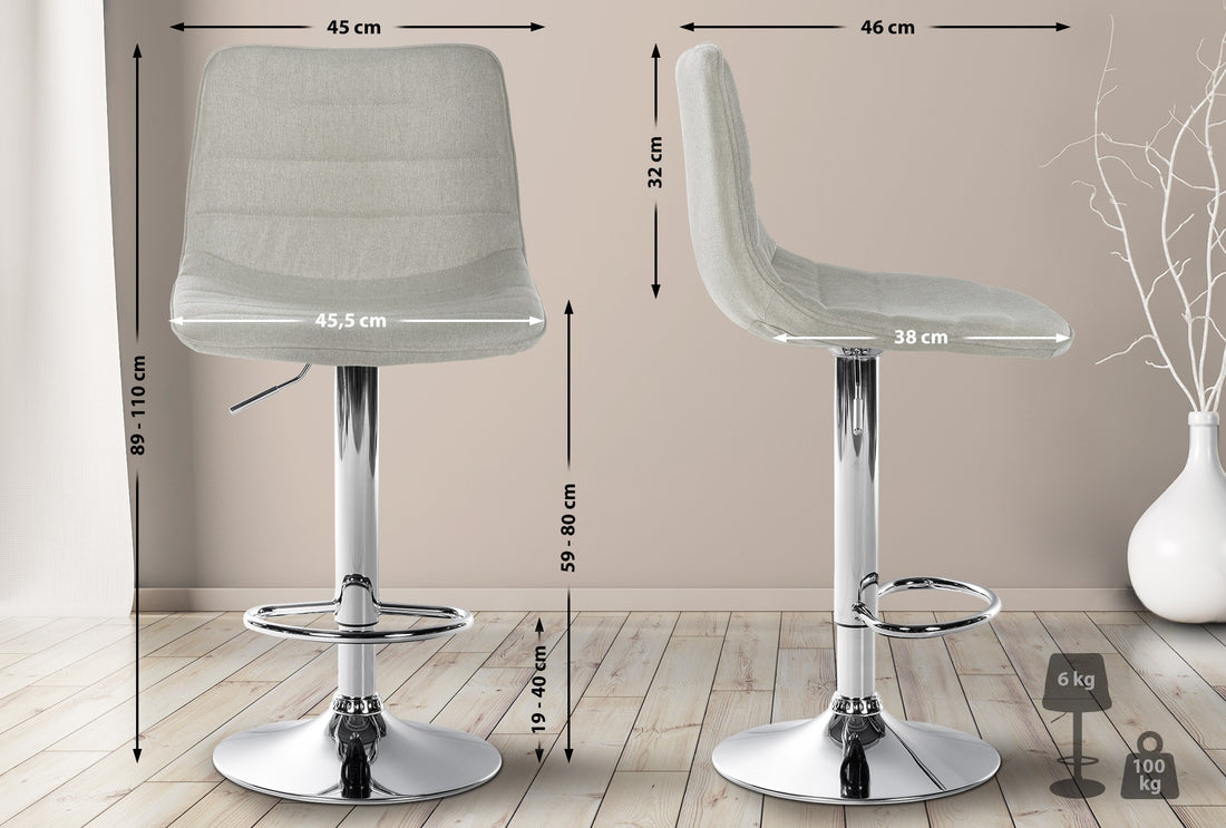 Set van 2 Barkrukken - Tijdloos Design - Hoogte Verstelbaar en 360° Draaibaar Kleur crème