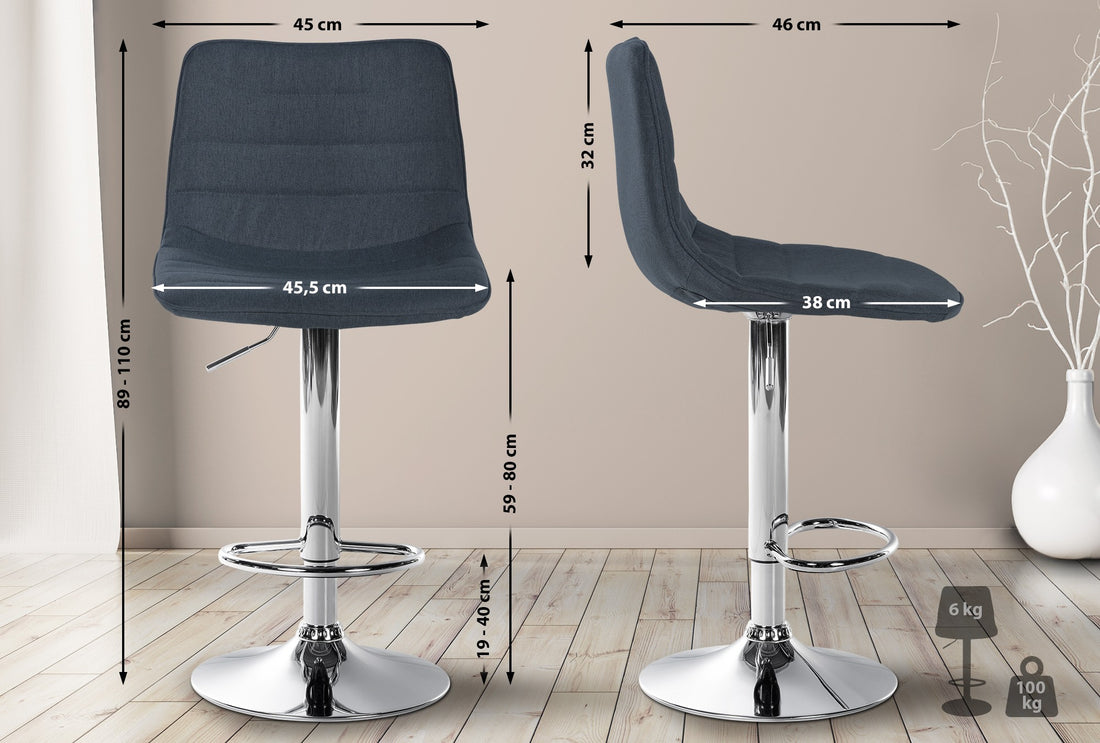 Set van 2 Barkrukken - Hoge Stoelen, Optimaal Comfort, Verstelbare Hoogte & 360° Draaibaar Kleur donkergrijs