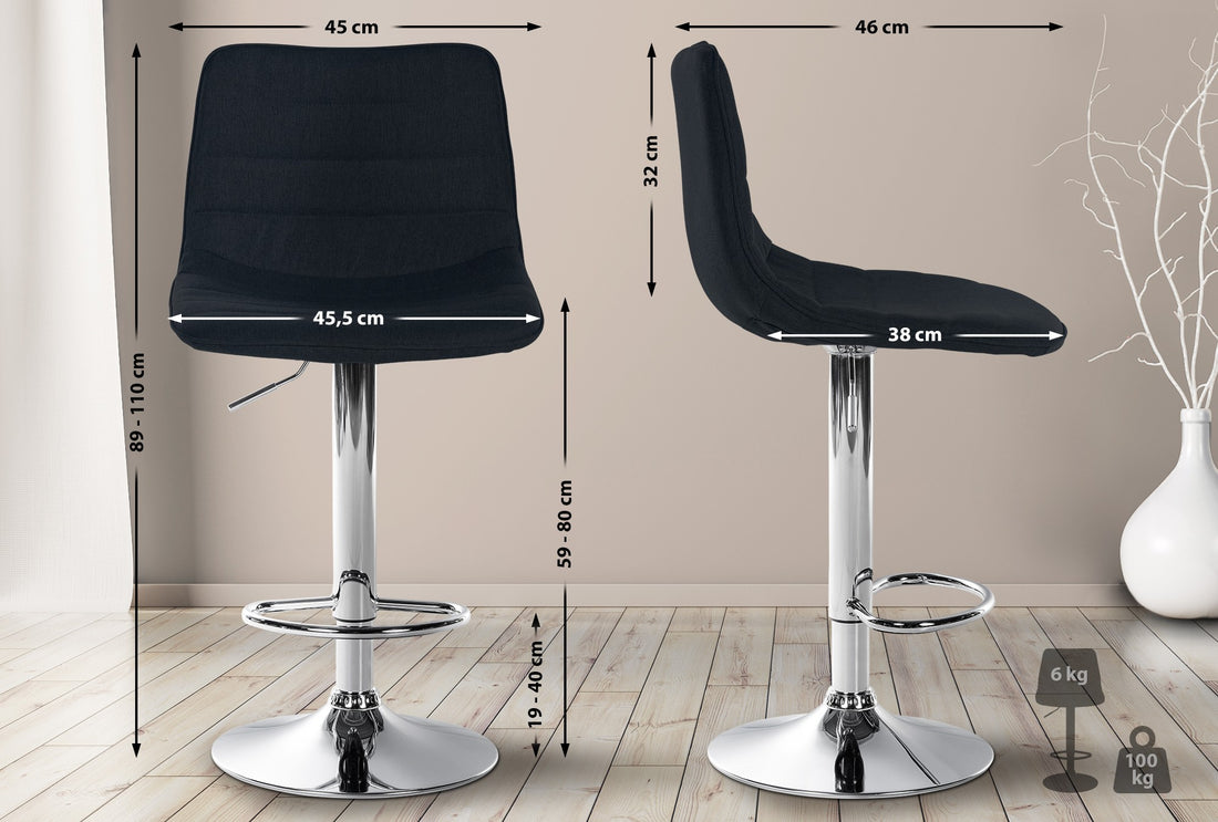 Set van 2 Barkrukken - Keukenkrukken - Maximale Stabiliteit en Comfort Kleur zwart