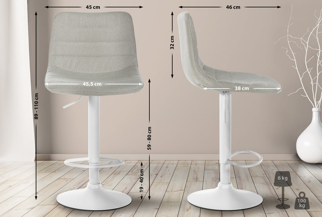 2-delige set Comfortabele Barkrukken - Keukenkrukken - Verstelbaar & 360° Draaibaar Design Kleur crème
