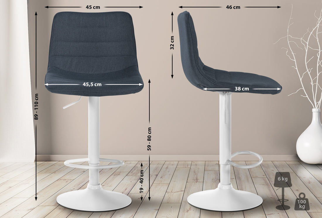 2-delige set Stoffen Barkrukken - Barstoelen - Verstelbare hoogte voor optimaal comfort Kleur donkergrijs